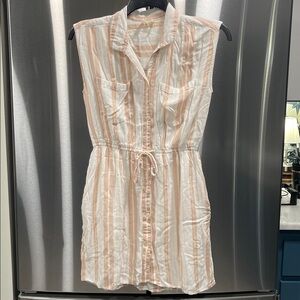 Japna White and Peach Striped Dress with pockets